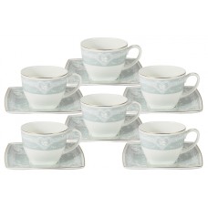 Набор 12 предметов: 6 чашек + 6 блюдец для чая (голуб.) Инфанта